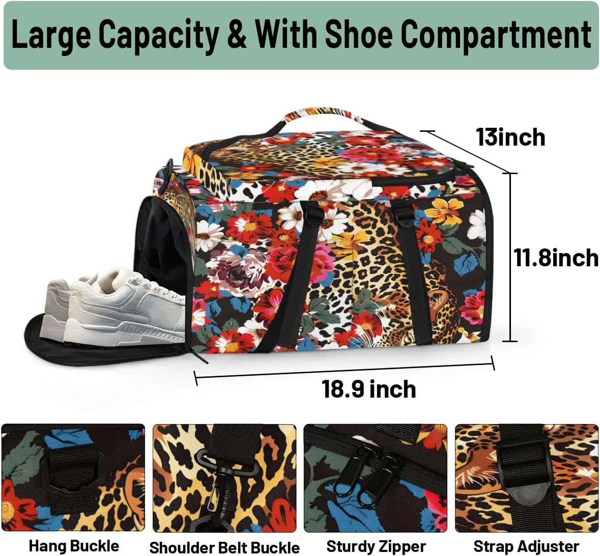 Leopard Print Flower Cheetah Travel Backpack Carry On Flight Approved for Men Women, Lightweight Large Luggage Weekender Casual Daypack Backpacks for Traveling Airplane