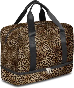 Leopard Print Sports Gym Bag with Shoes Compartment,Fashion Animal Print Travel Duffel Bag for Men Women Boys Girls Teens Overnight Weekend Yoga Workout Bag Training Handbag