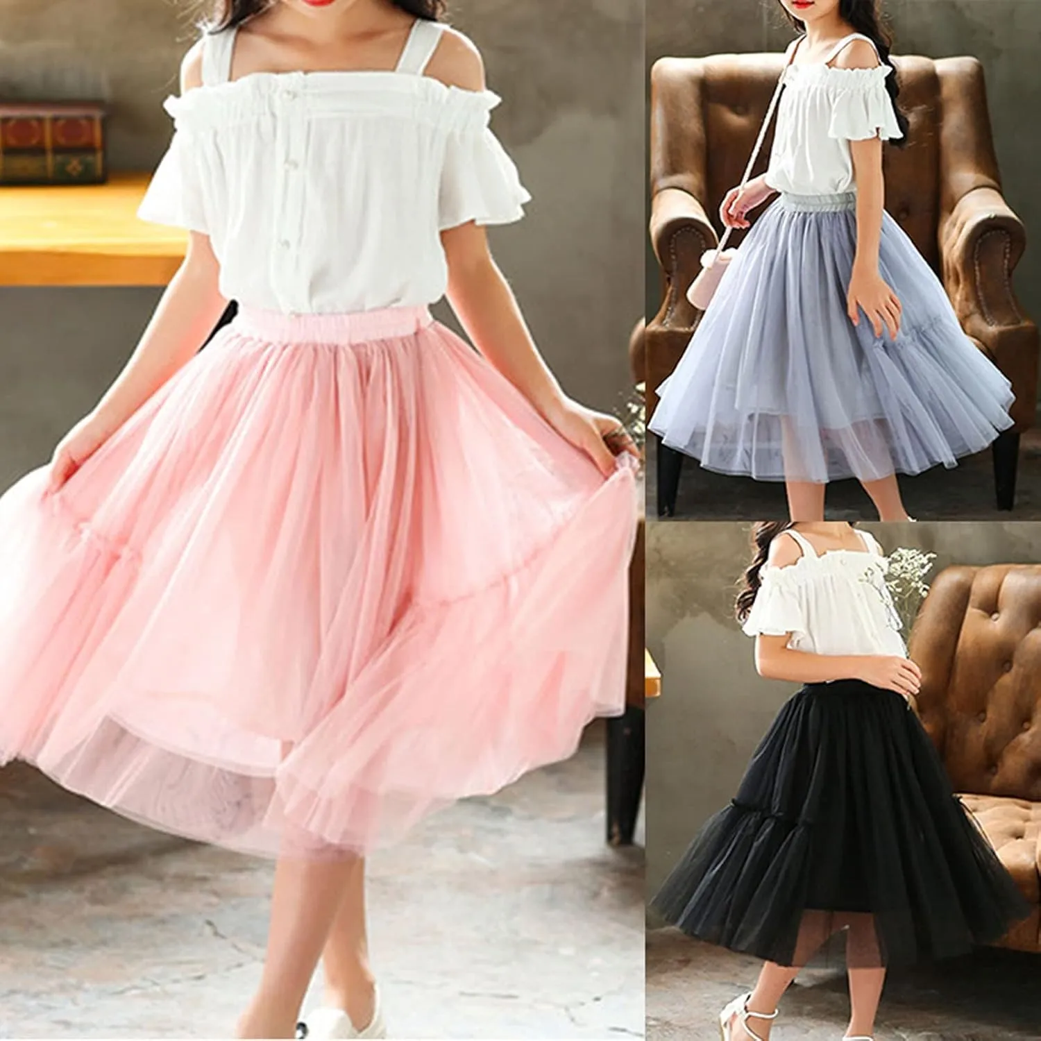 Little Child Girls Long Skirt Girls Tiered Ruffle Maxi Skirts Girls Soft Fluffy Skirt Party Girl Skirt Flower