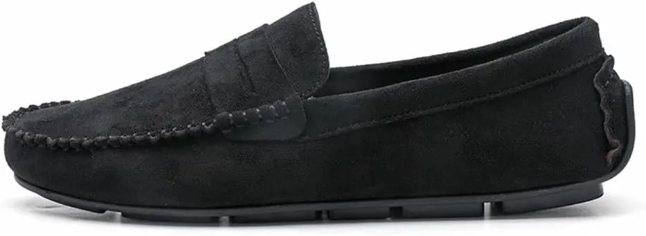 Loafer Shoes Driving Moccasins for Men Genuine Leather Round Toe Suede Vamp Penny Loafer Lightweight Anti-Slip Resistant Flat Heel Flexible Outdoor for Any Attire