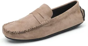 Loafer Shoes Driving Moccasins for Men Genuine Leather Round Toe Suede Vamp Penny Loafer Lightweight Anti-Slip Resistant Flat Heel Flexible Outdoor for Any Attire