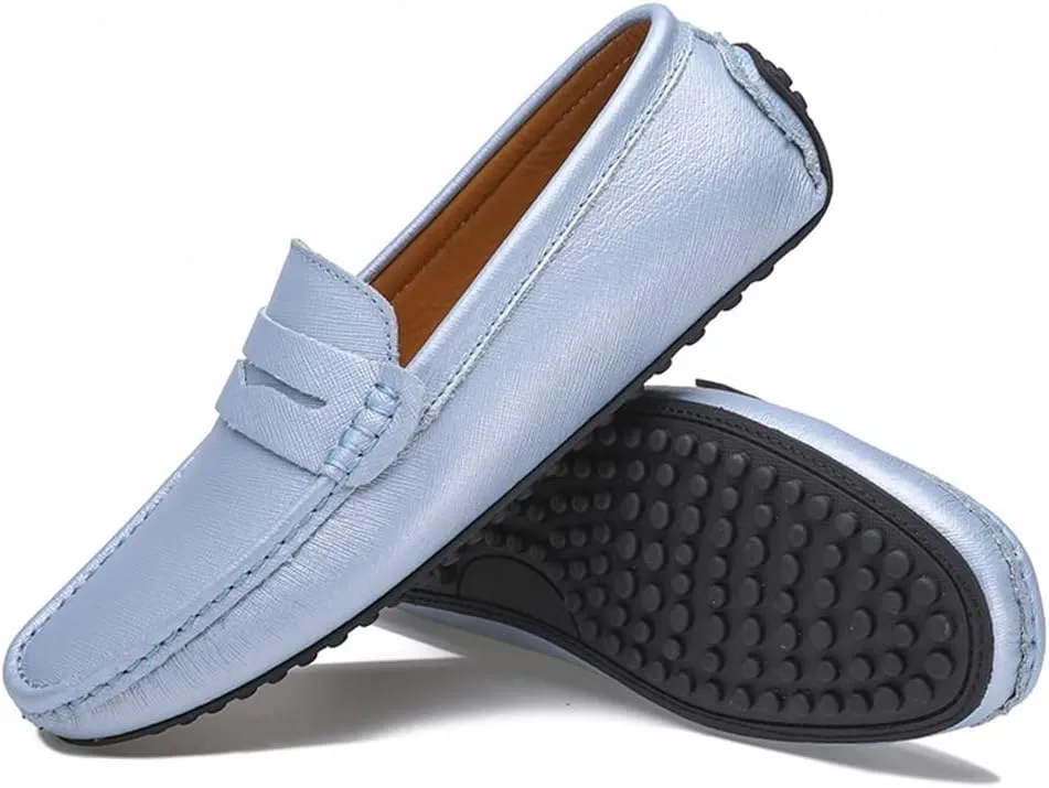 Loafer Shoes for Men Genuine Leather Stitching Details Penny Loafer Flat Heel Comfortable Flexible Driving Slip On for Any Attire
