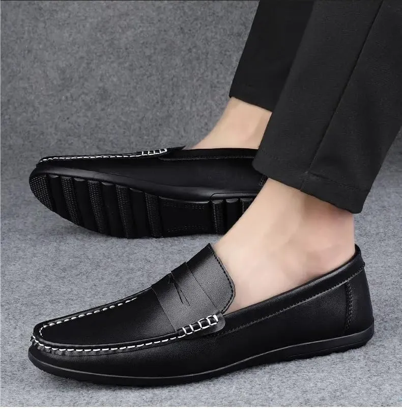 Loafers for Men Round Toe Solid Color Penny Loafers PU Leather Slip Resistant Flexible Anti-Slip Walking Outdoor Slip-on