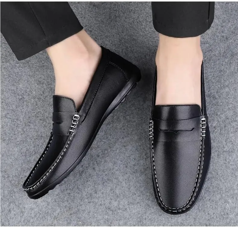 Loafers for Men Round Toe Solid Color Penny Loafers PU Leather Slip Resistant Flexible Anti-Slip Walking Outdoor Slip-on