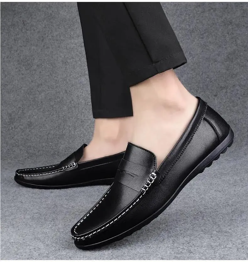 Loafers for Men Round Toe Solid Color Penny Loafers PU Leather Slip Resistant Flexible Anti-Slip Walking Outdoor Slip-on