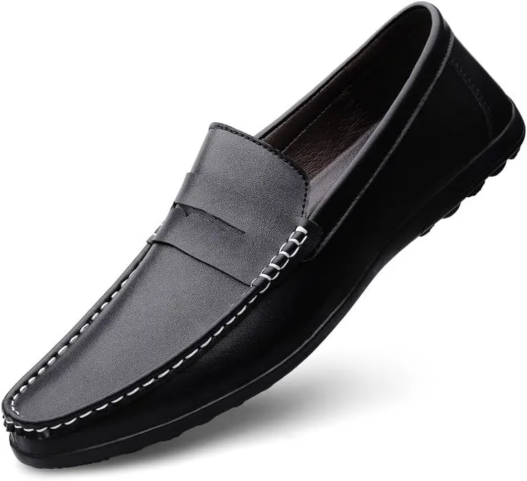 Loafers for Men Round Toe Solid Color Penny Loafers PU Leather Slip Resistant Flexible Anti-Slip Walking Outdoor Slip-on