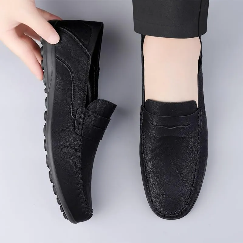 Loafers for Men Round Toe Vegan Leather Penny Loafers Lightweight Flat Heel Flexible Walking Fashion Slip-on