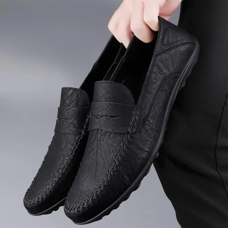 Loafers for Men Round Toe Vegan Leather Penny Loafers Lightweight Flat Heel Flexible Walking Fashion Slip-on