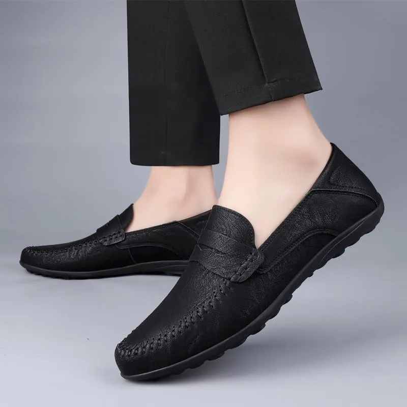 Loafers for Men Round Toe Vegan Leather Penny Loafers Lightweight Flat Heel Flexible Walking Fashion Slip-on