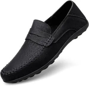 Loafers for Men Round Toe Vegan Leather Penny Loafers Lightweight Flat Heel Flexible Walking Fashion Slip-on