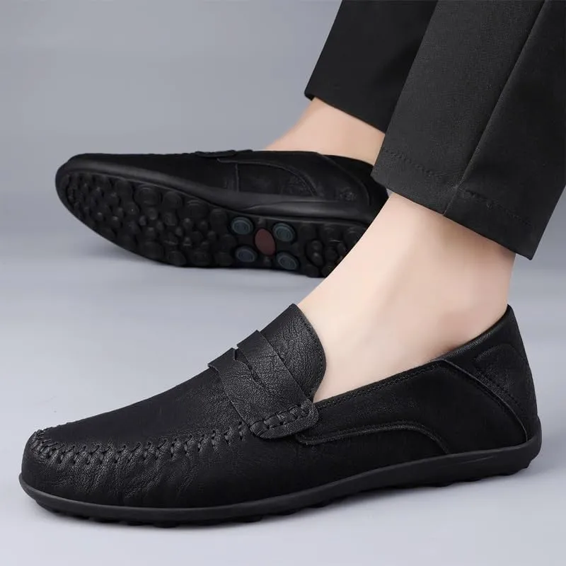 Loafers for Men Round Toe Vegan Leather Penny Loafers Lightweight Flat Heel Flexible Walking Fashion Slip-on