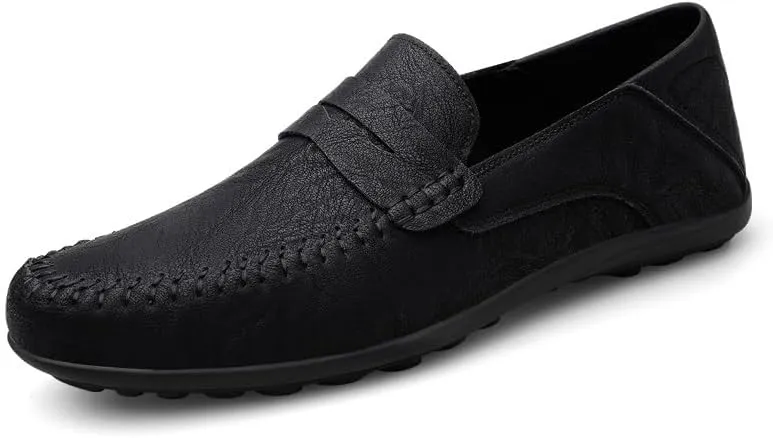 Loafers for Men Round Toe Vegan Leather Penny Loafers Lightweight Flat Heel Flexible Walking Fashion Slip-on