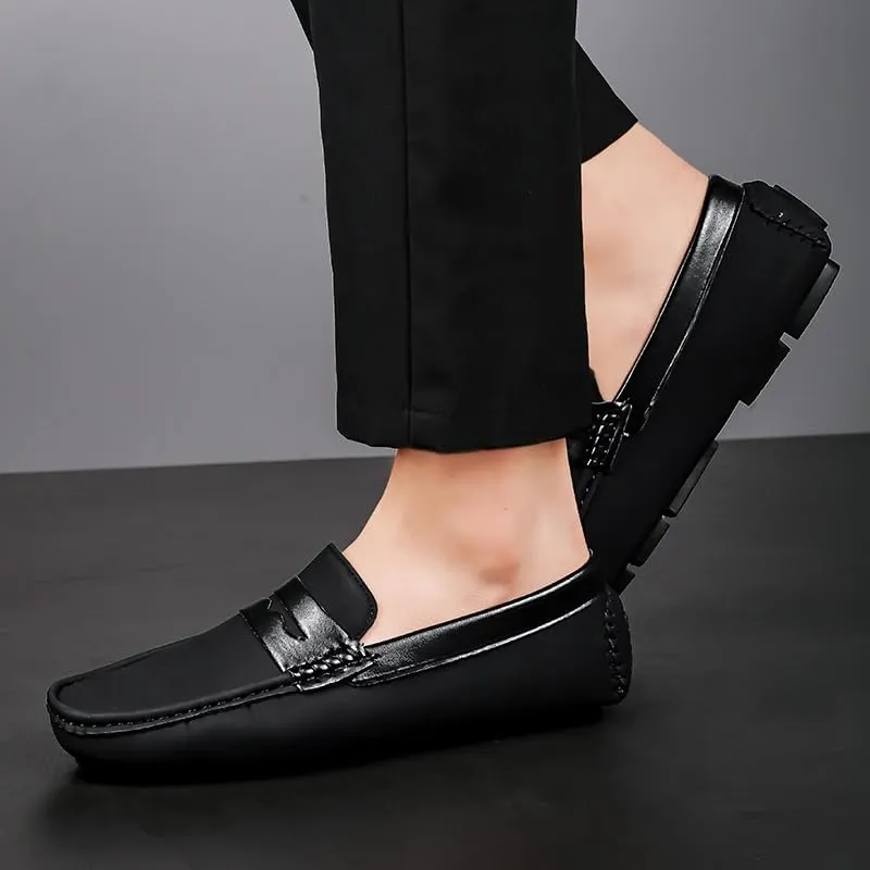 Loafers for Men Square Toe Leather Patchwork Penny Driving Loafers Slip Resistant Flexible Comfortable Prom Slip-ons