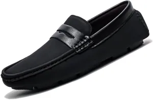 Loafers for Men Square Toe Leather Patchwork Penny Driving Loafers Slip Resistant Flexible Comfortable Prom Slip-ons