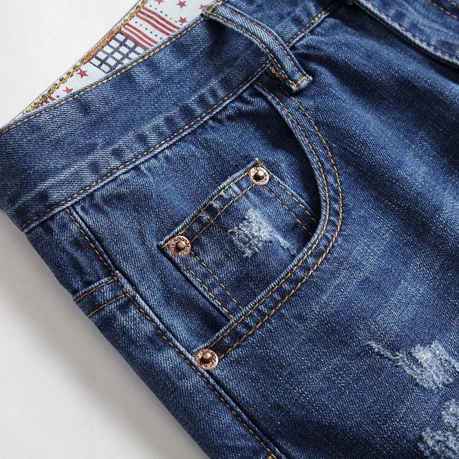 Loose Jeans Men's Hole Street Summer Nostalgic Pants High Retro Men's Pants Relaxed Fit Jeans Men