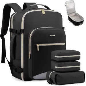 LOVEVOOK Carry on Travel Backpack, 50L Waterproof Large 18 inch Laptop Luggage Daypack as Personal Item Flight Approved, Business Weekender Overnight with 3 Packing Cubes, Black-Grey