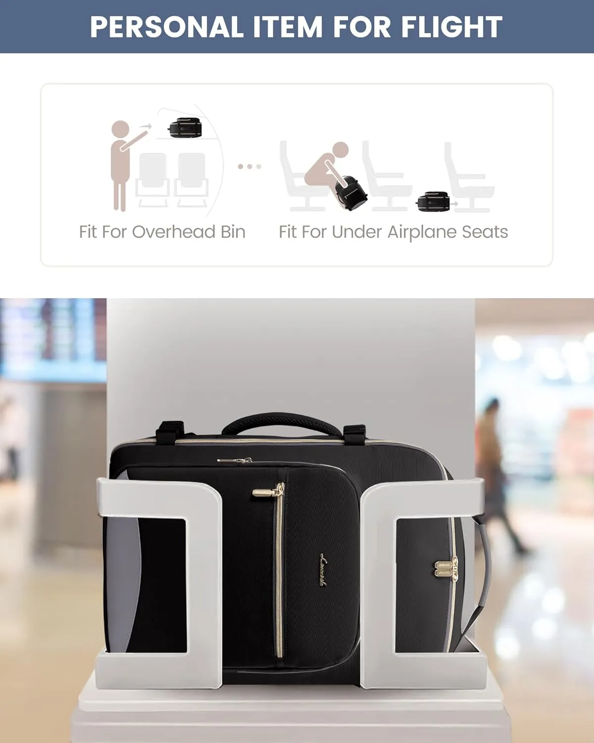 LOVEVOOK Carry on Travel Backpack, 50L Waterproof Large 18 inch Laptop Luggage Daypack as Personal Item Flight Approved, Business Weekender Overnight with 3 Packing Cubes, Black-Grey