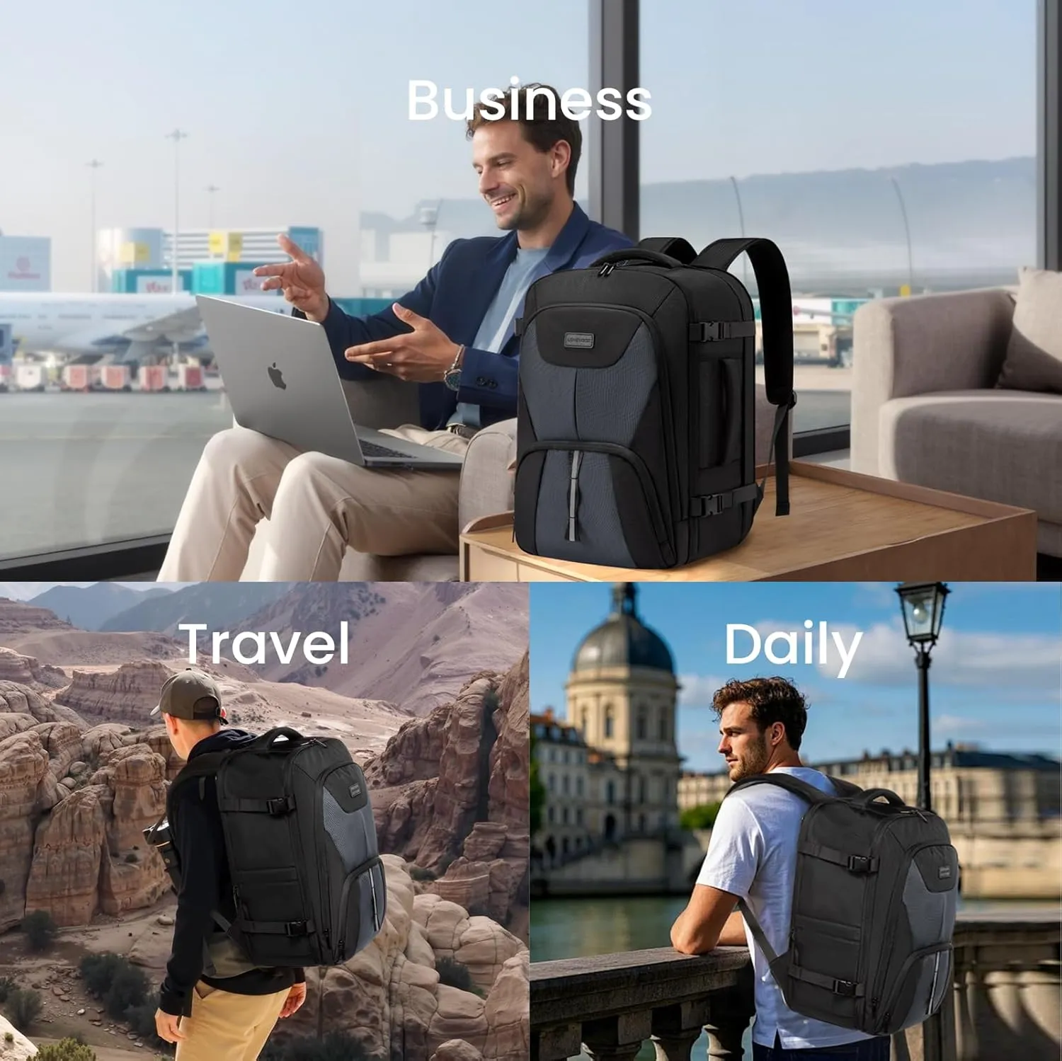 LOVEVOOK Travel Carry on Backpack for Men Women,Expandable 40L Extra Large Travel Laptop Backpack,Water Resistant Durable TSA Airline Approved Business College Carry on Bag Fit 17 Inch Computer,3 Pcs