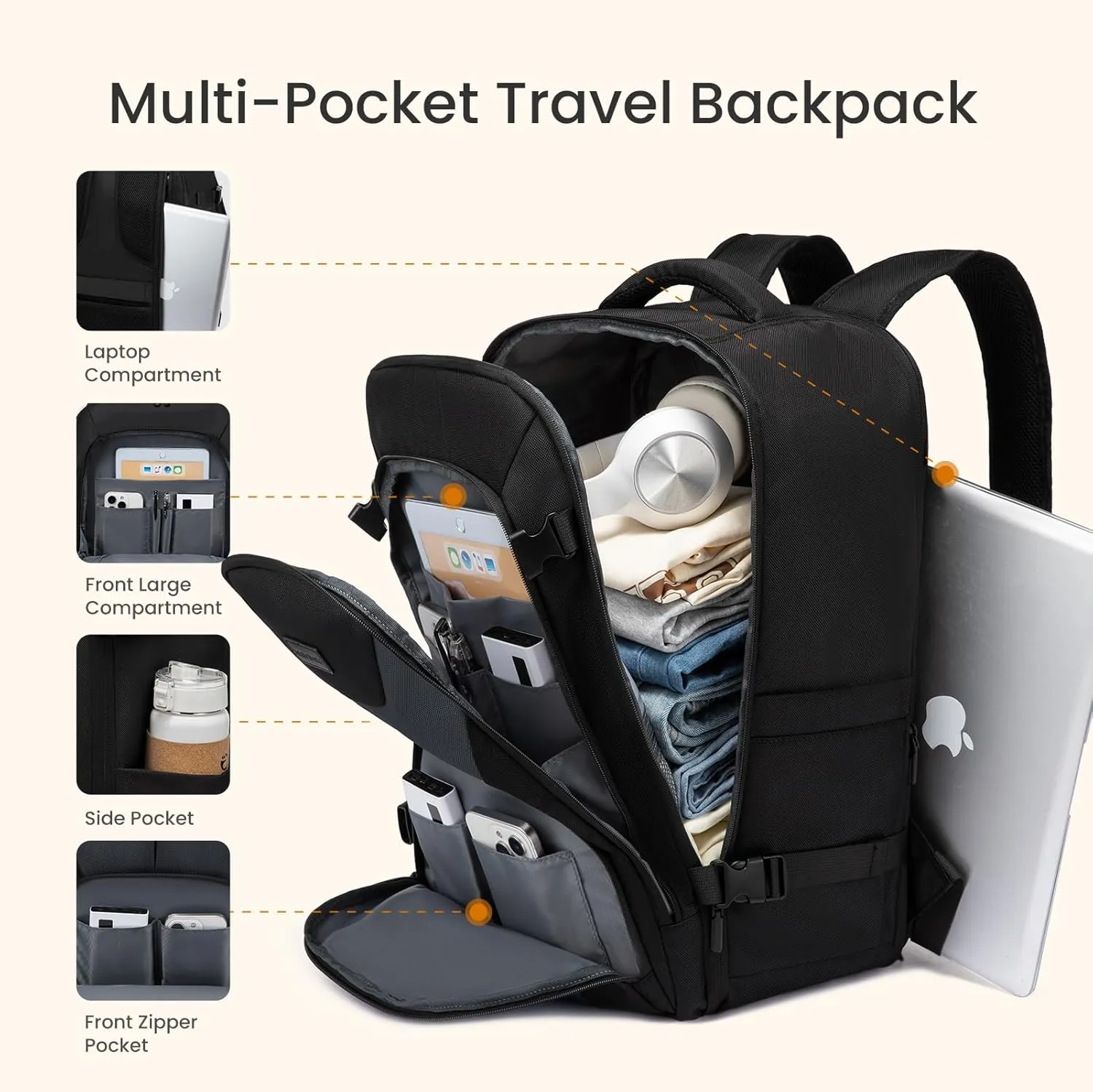 LOVEVOOK Travel Carry on Backpack for Men Women,Expandable 40L Extra Large Travel Laptop Backpack,Water Resistant Durable TSA Airline Approved Business College Carry on Bag Fit 17 Inch Computer,3 Pcs
