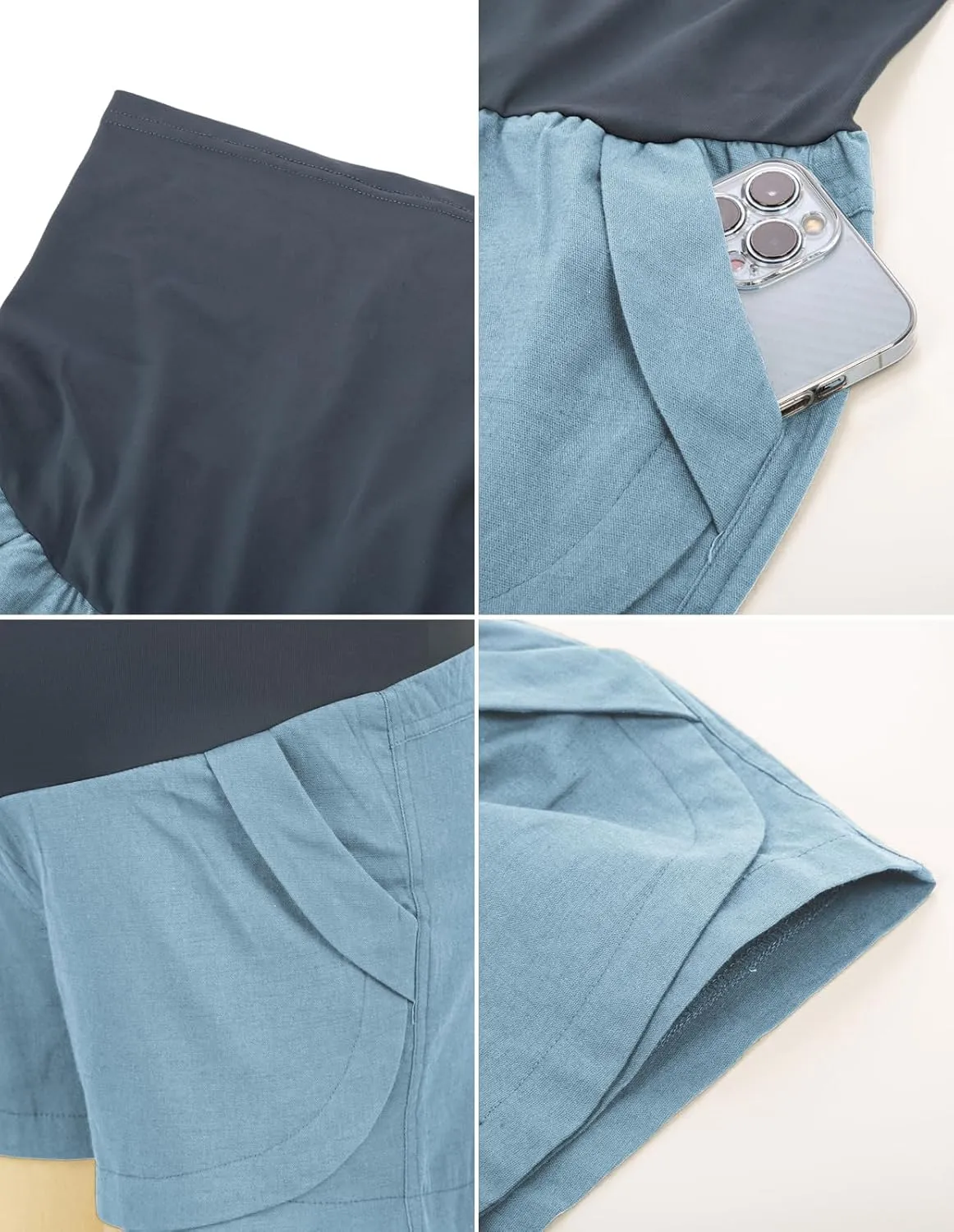 Maacie Maternity Shorts Over Belly Linen Cotton Comfy Shorts with Pockets