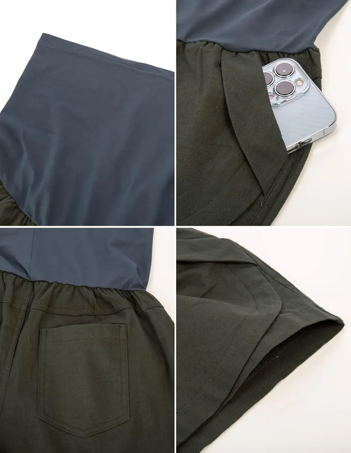 Maacie Maternity Shorts Over Belly Linen Cotton Comfy Shorts with Pockets