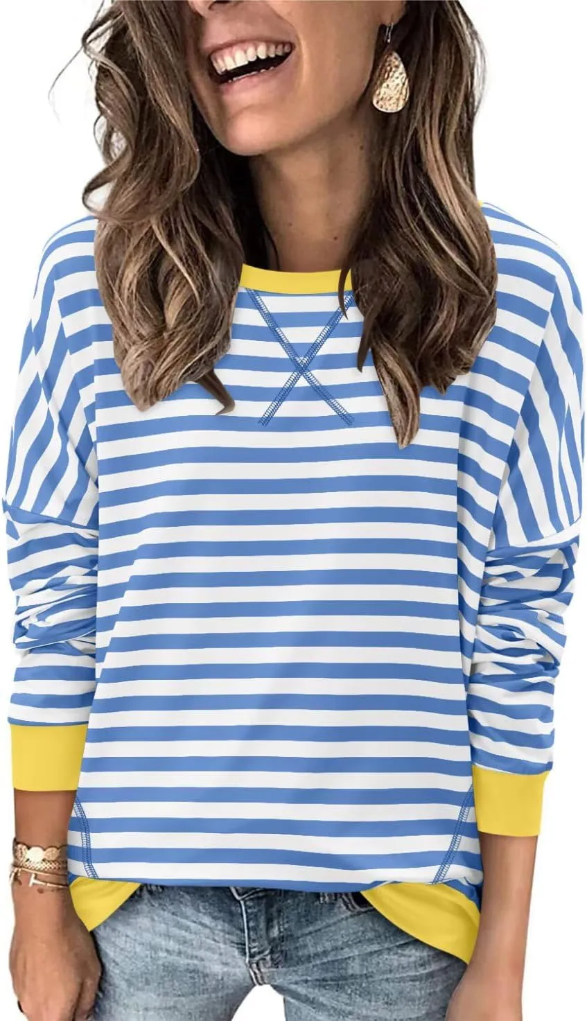 Magritta Womens Tunic Tops Casual Long Sleeve Round Neck Stretchy Loose Fit Sweatshirt Pullover Shirts with Pockets