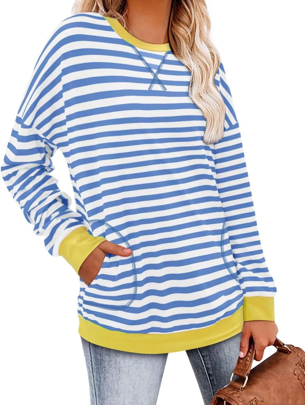 Magritta Womens Tunic Tops Casual Long Sleeve Round Neck Stretchy Loose Fit Sweatshirt Pullover Shirts with Pockets