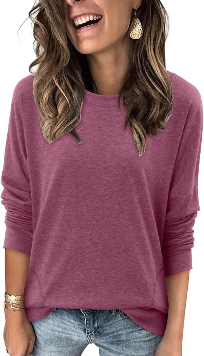 Magritta Womens Tunic Tops Casual Long Sleeve Round Neck Stretchy Loose Fit Sweatshirt Pullover Shirts with Pockets