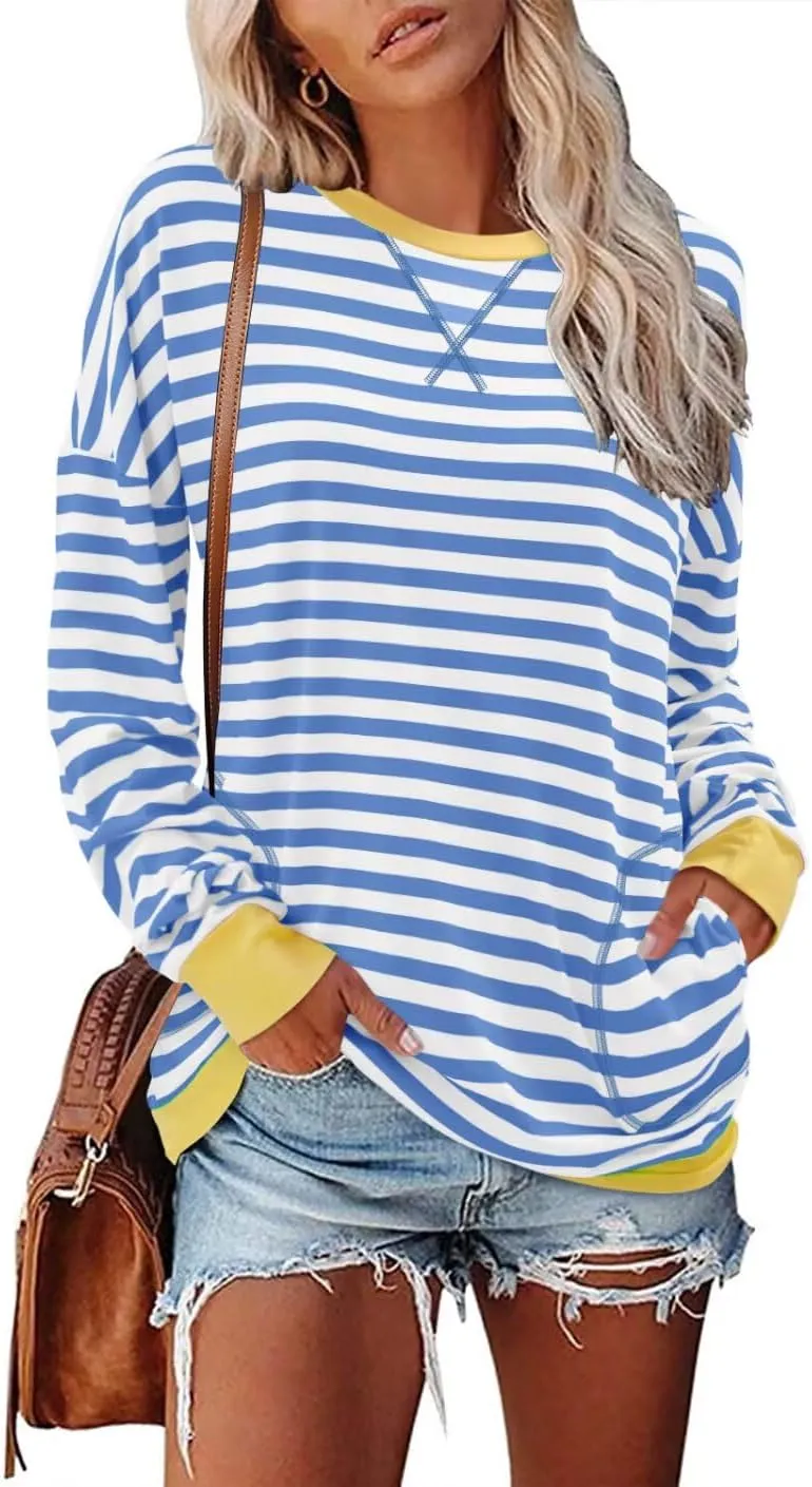 Magritta Womens Tunic Tops Casual Long Sleeve Round Neck Stretchy Loose Fit Sweatshirt Pullover Shirts with Pockets