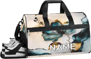 Marble Floral Pattern Sports Gym Bag with Wet Pocket & Shoes Compartment Travel Duffel Bag for Women Men Custom Sports Gym Bag Personalized Overnight Stay Weekend Tote Beach Luggage