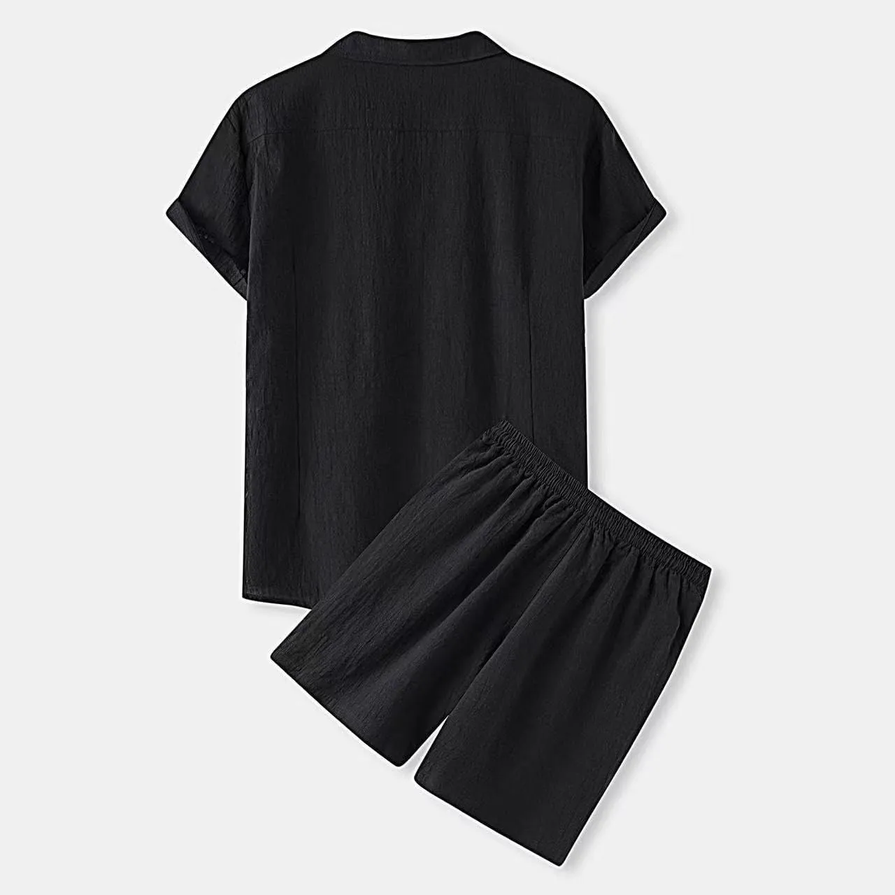 Men's 2 Piece Linen Sets Summer Beach Outfits Short Sleeve Button Shirt Drawstring Loose Shorts Suit Set