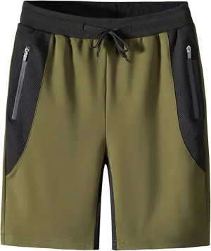 Mens Athletic Zip Pockets Shorts Gym Workout Quick Dry Short Pants Lightweight Active Running Sports Short