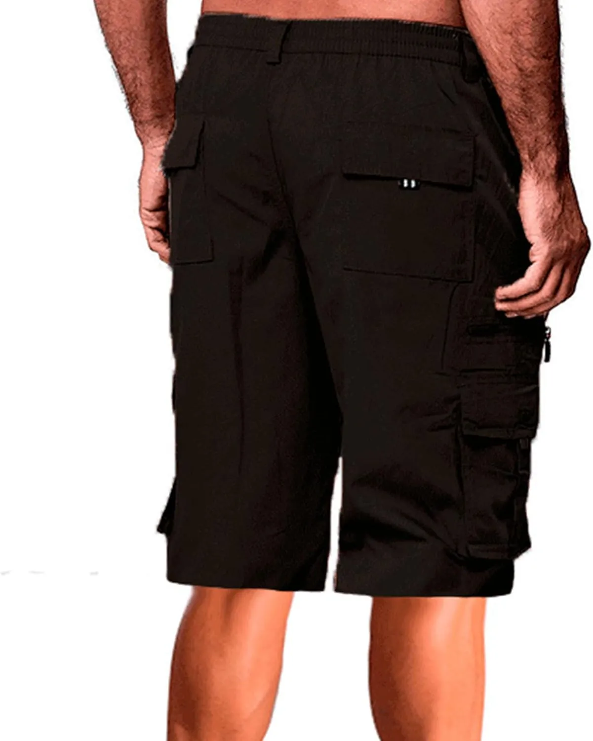 Mens Elastic Waist Cargo Shorts Lightweight Cotton Hiking Short Pant Outdoor 3/4 Relaxed Fit Long Short
