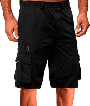 Mens Elastic Waist Cargo Shorts Lightweight Cotton Hiking Short Pant Outdoor 3/4 Relaxed Fit Long Short