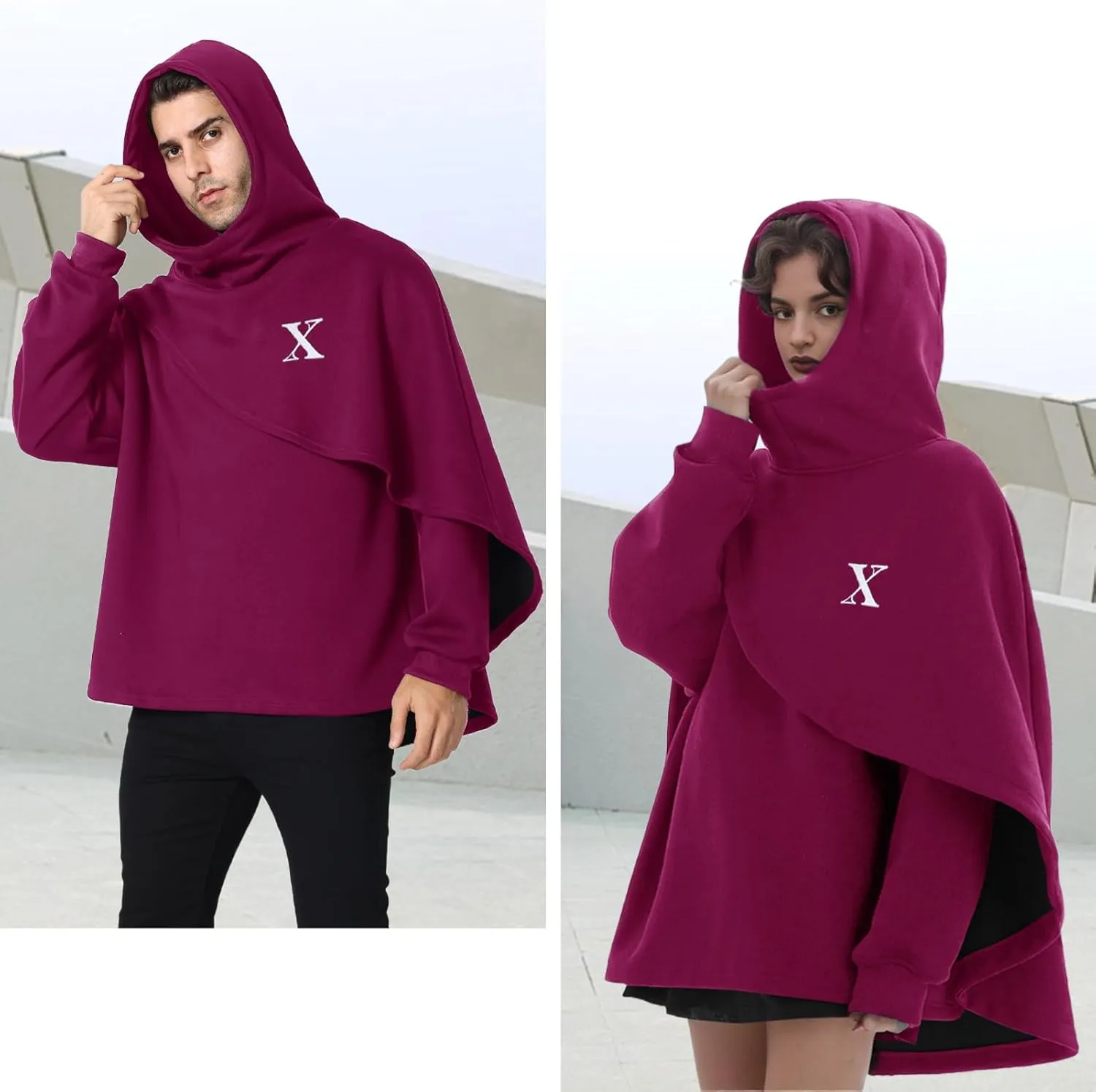 Men's Fashion Hoodie Poncho Cape Cloak Techwear Sweatshirts Unisex Lightweight Patchwork Casual Pullover