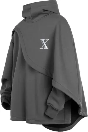 Men's Fashion Hoodie Poncho Cape Cloak Techwear Sweatshirts Unisex Lightweight Patchwork Casual Pullover