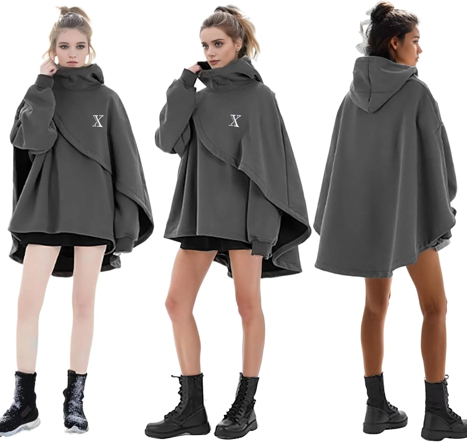 Men's Fashion Hoodie Poncho Cape Cloak Techwear Sweatshirts Unisex Lightweight Patchwork Casual Pullover