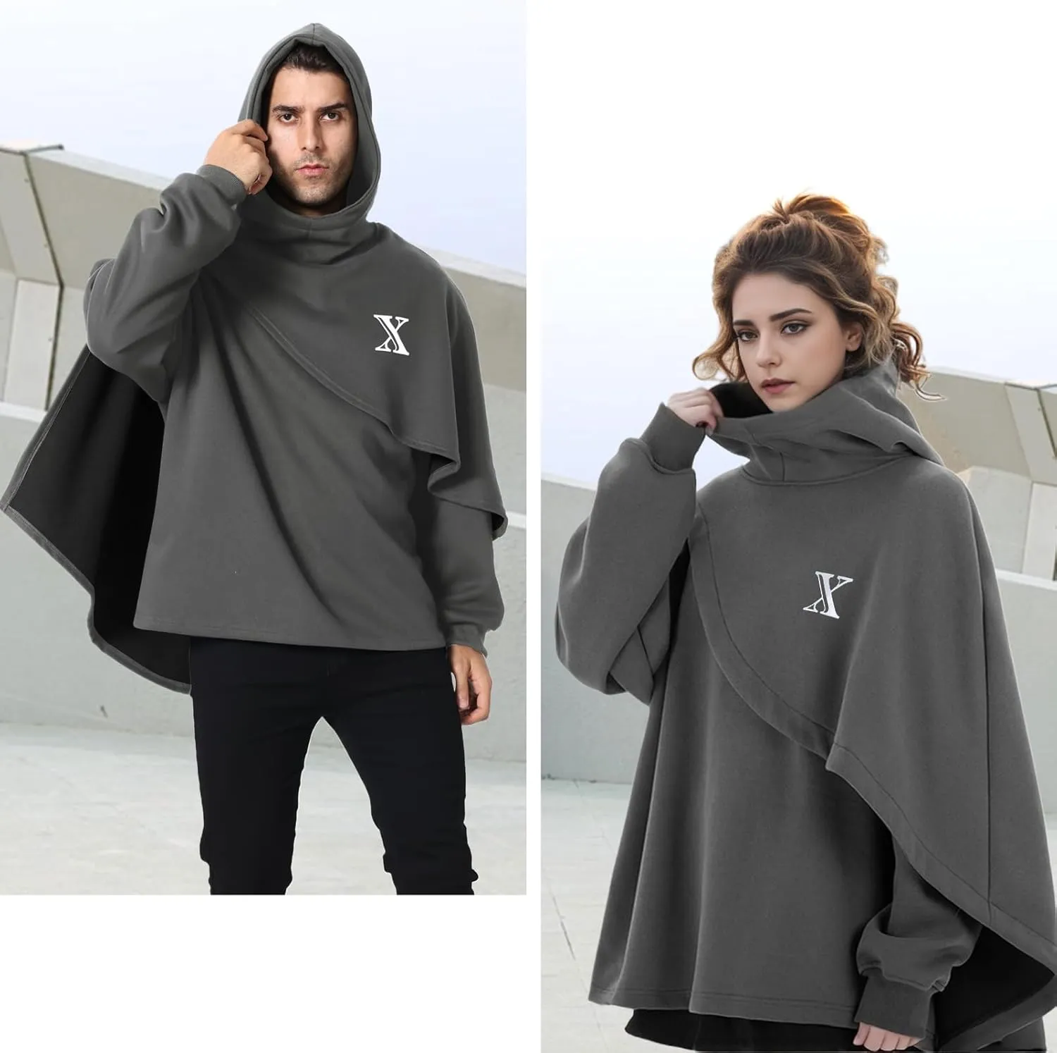 Men's Fashion Hoodie Poncho Cape Cloak Techwear Sweatshirts Unisex Lightweight Patchwork Casual Pullover