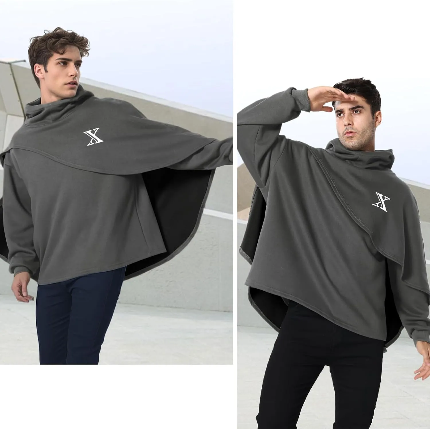 Men's Fashion Hoodie Poncho Cape Cloak Techwear Sweatshirts Unisex Lightweight Patchwork Casual Pullover