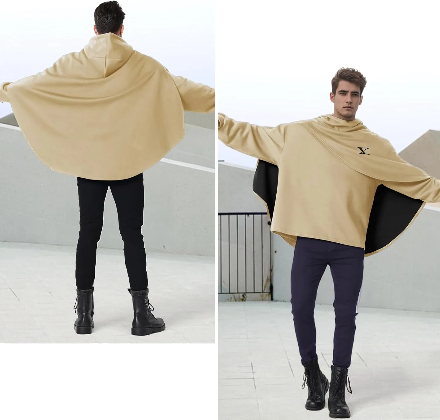 Men's Fashion Hoodie Poncho Cape Cloak Techwear Sweatshirts Unisex Lightweight Patchwork Casual Pullover