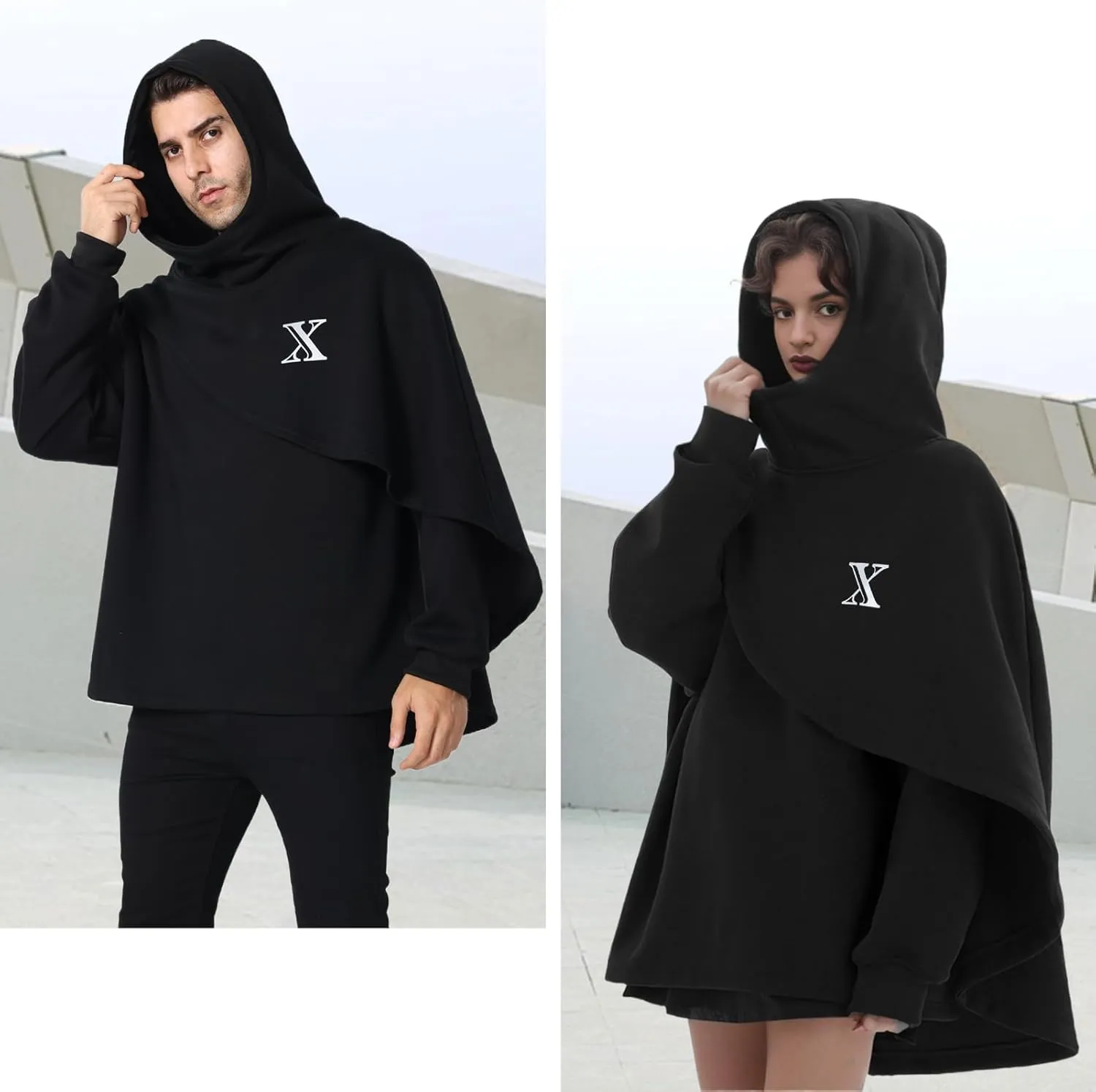 Men's Fashion Hoodie Poncho Cape Cloak Techwear Sweatshirts Unisex Lightweight Patchwork Casual Pullover