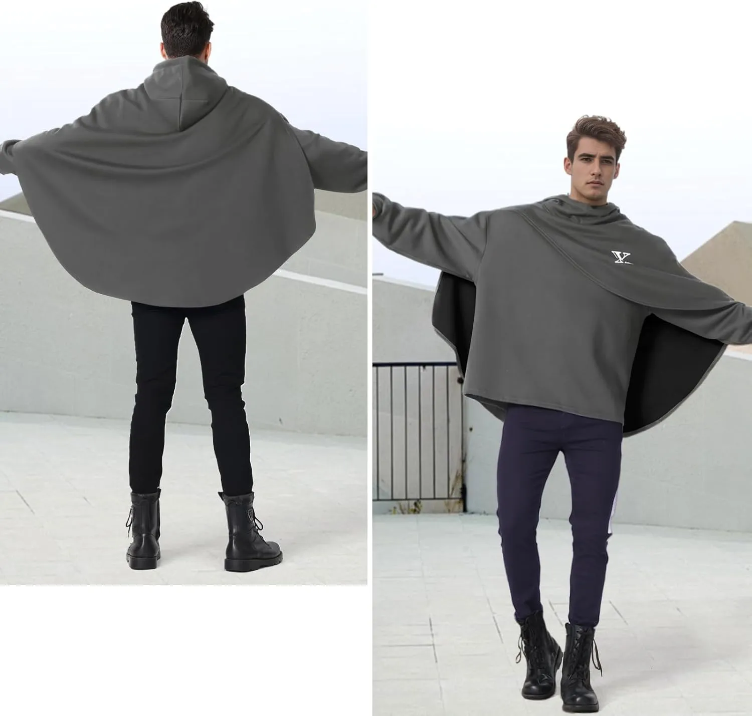 Men's Fashion Hoodie Poncho Cape Cloak Techwear Sweatshirts Unisex Lightweight Patchwork Casual Pullover