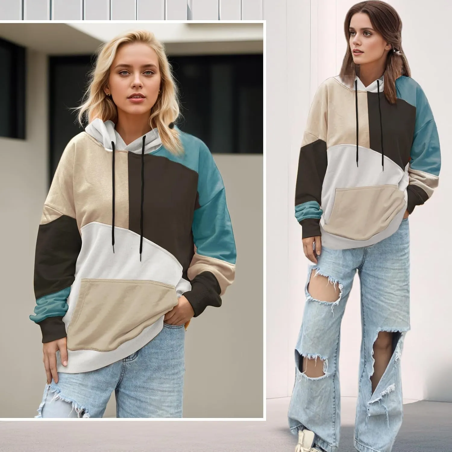 Men's Fashion Hoodies Techwear Color Block Long Sleeve Sweatshirts Unisex Lightweight Colourful Hoodie Pullover