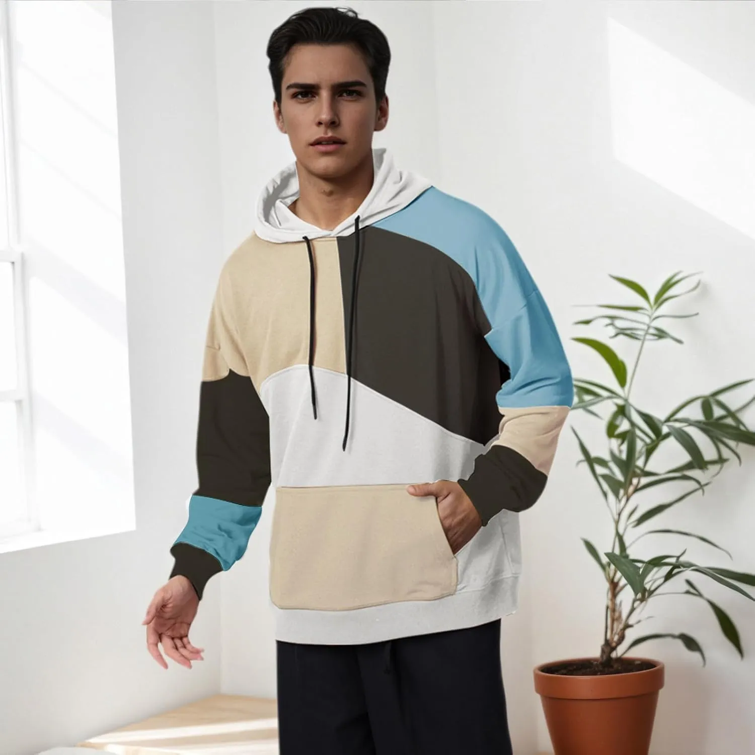 Men's Fashion Hoodies Techwear Color Block Long Sleeve Sweatshirts Unisex Lightweight Colourful Hoodie Pullover