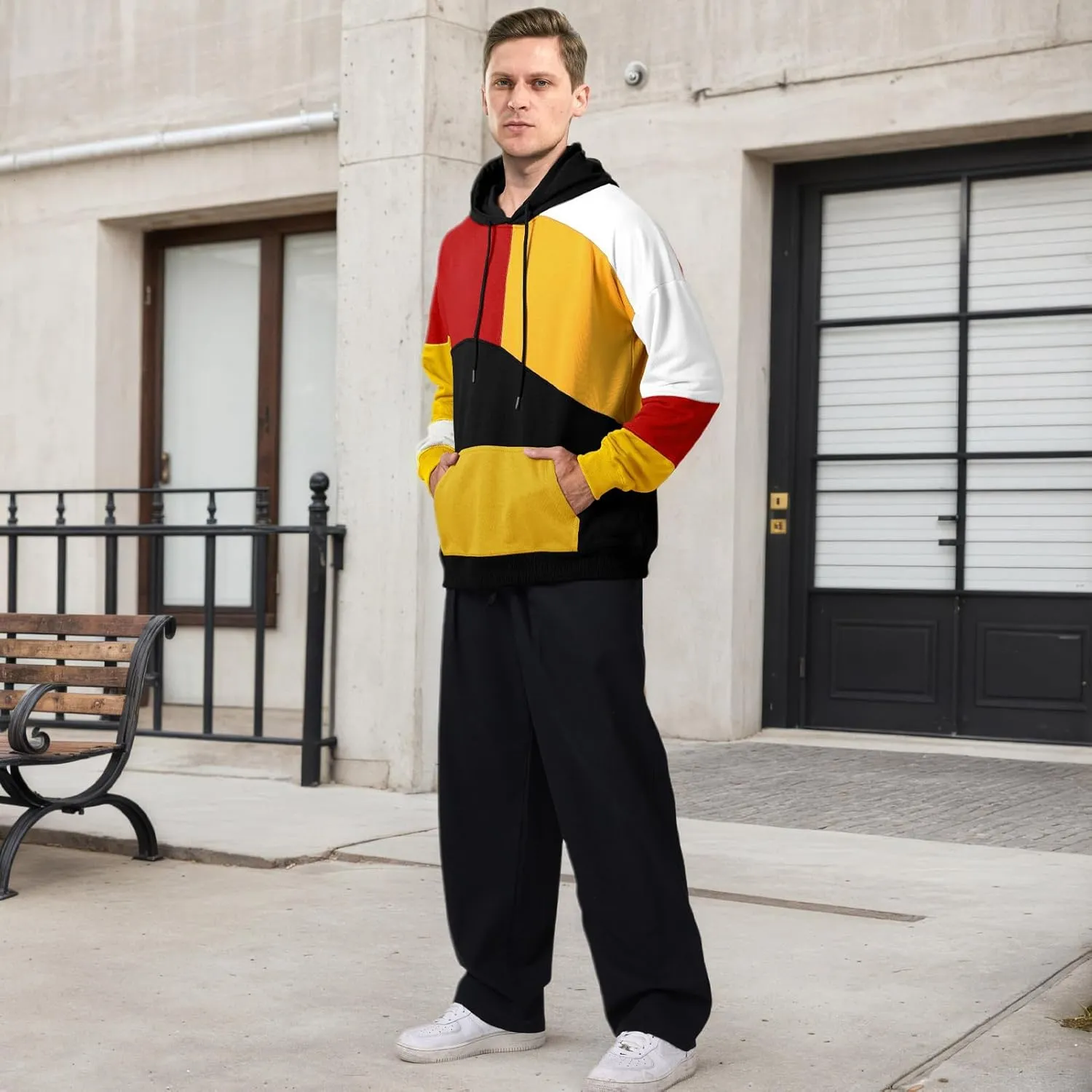 Men's Fashion Hoodies Techwear Color Block Long Sleeve Sweatshirts Unisex Lightweight Colourful Hoodie Pullover