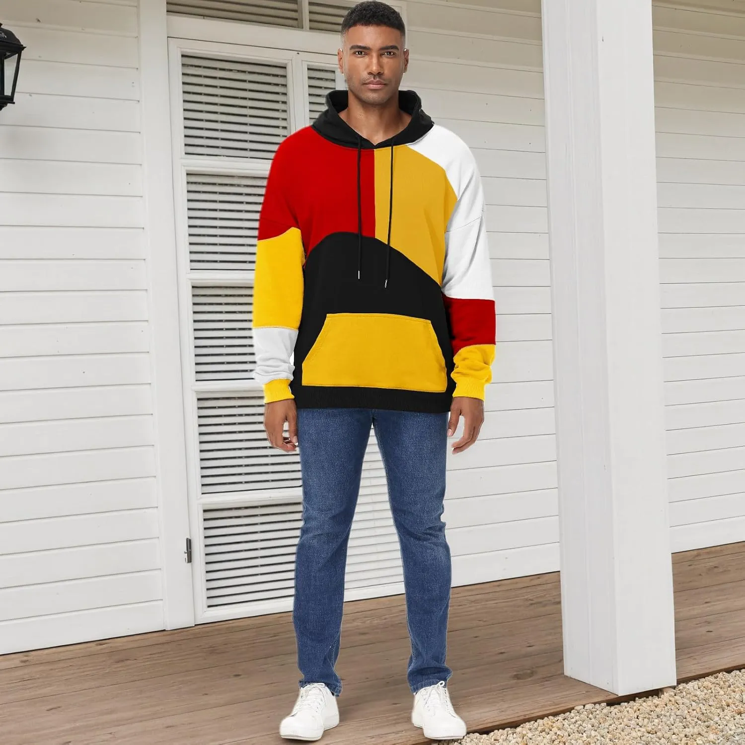 Men's Fashion Hoodies Techwear Color Block Long Sleeve Sweatshirts Unisex Lightweight Colourful Hoodie Pullover