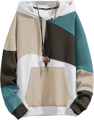 Men's Fashion Hoodies Techwear Color Block Long Sleeve Sweatshirts Unisex Lightweight Colourful Hoodie Pullover