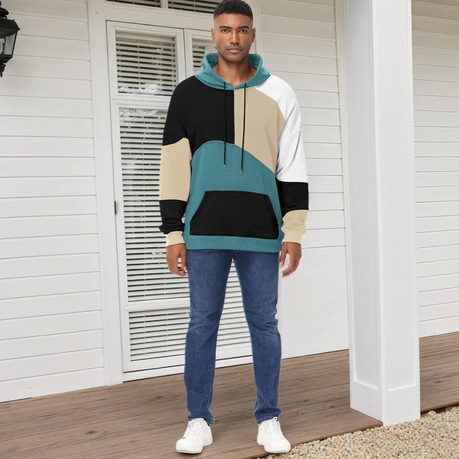 Men's Fashion Hoodies Techwear Color Block Long Sleeve Sweatshirts Unisex Lightweight Colourful Hoodie Pullover