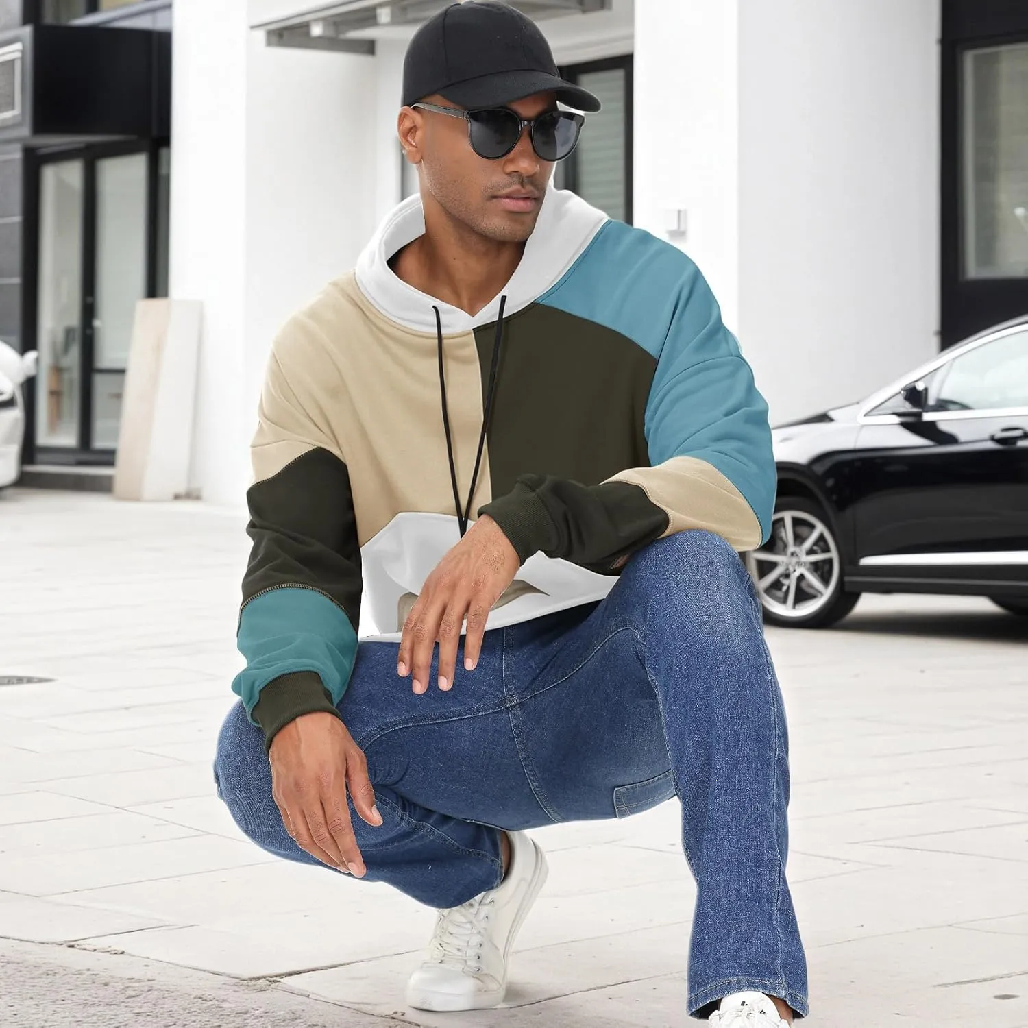 Men's Fashion Hoodies Techwear Color Block Long Sleeve Sweatshirts Unisex Lightweight Colourful Hoodie Pullover
