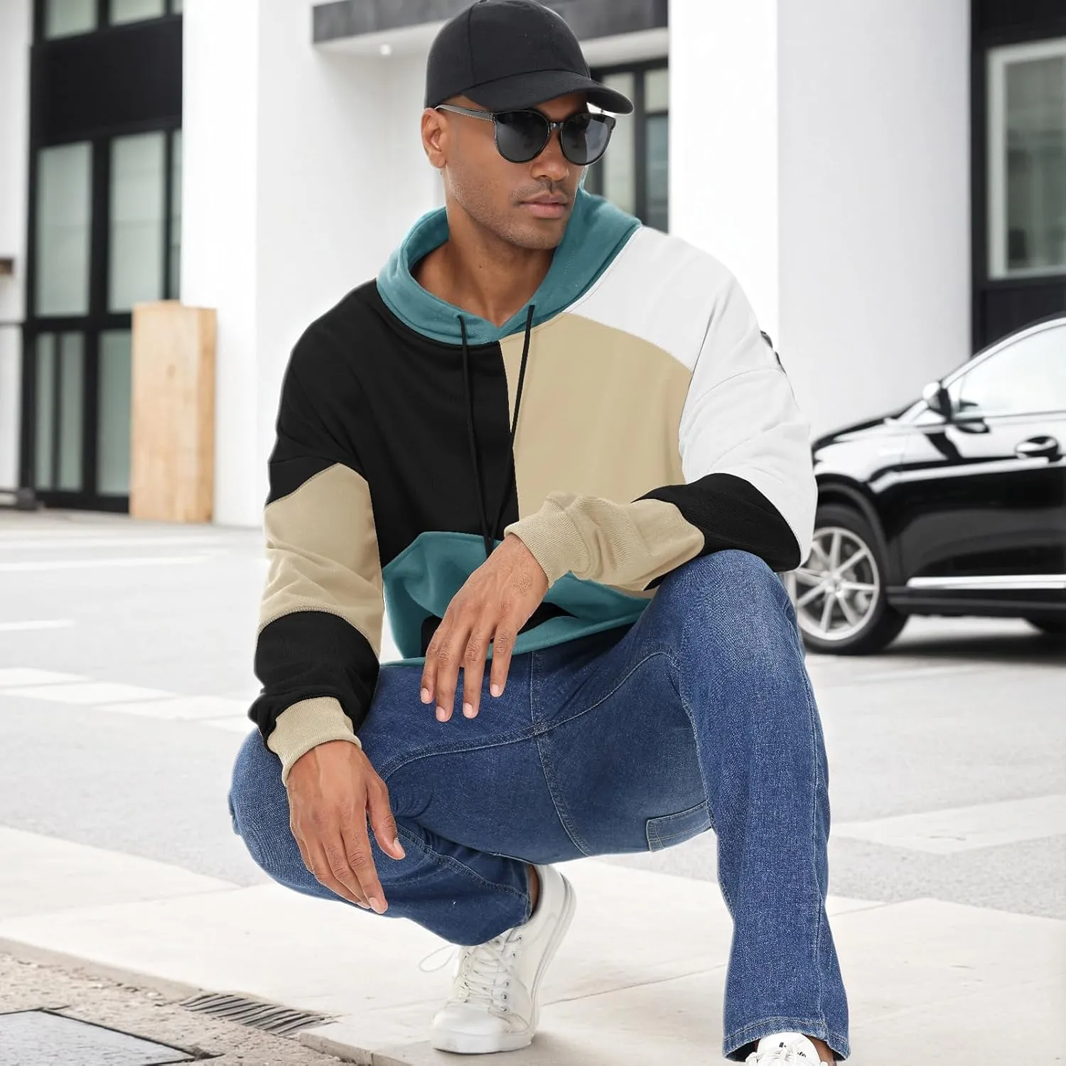 Men's Fashion Hoodies Techwear Color Block Long Sleeve Sweatshirts Unisex Lightweight Colourful Hoodie Pullover